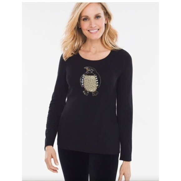 Chicos 1 Zenergy Black Long Sleeve Top  Sequin Penguin Embellishment Womens Size - Picture 1 of 13